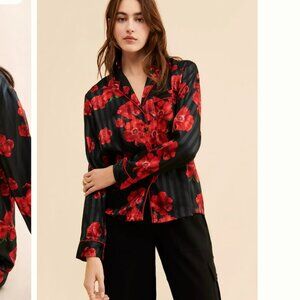 Anthropologie Rachel Parcell Satin Jacquard Pj Shirt - Medium